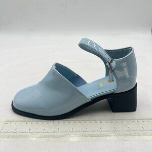 FSJ Blue Ankle Strap D'Orsay Pumps Retro Square Toe Chunky Heels Dress Sandals